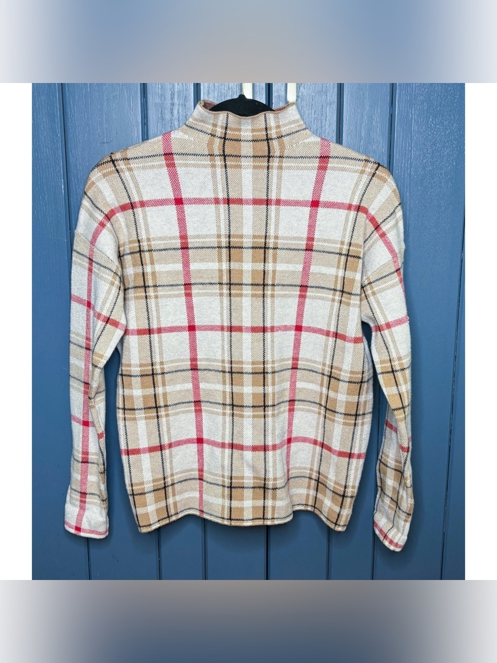 Tahari Mock Turtleneck Window Pane Plaid Sweater Size Medium Preppy Old Money